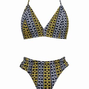 Geometric Black and Yellow Bikini Set